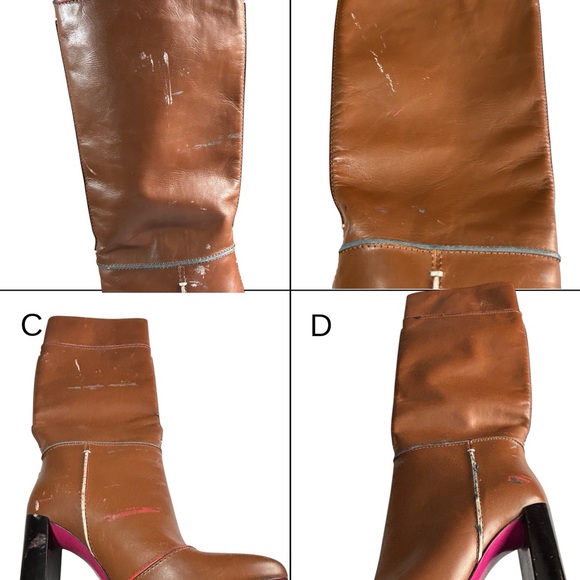Authenticated Fendi Leather Knee-High Heeled Boots Brown Pink Soles EU 36 - Picture 11 of 16